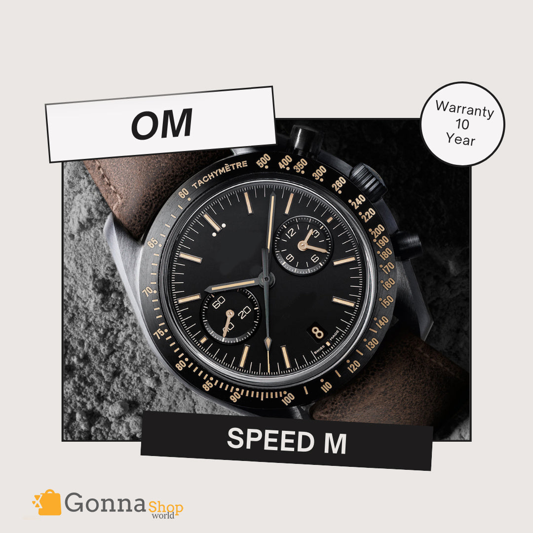 Luxury Watch OM Speed m Black Leather